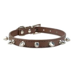 Pet Leather Spike Nail Collars (Color: Brown)