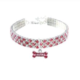 Cat Crystal Necklace Collar (Color: pink white)