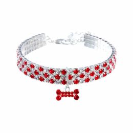 Cat Crystal Necklace Collar (Color: red white)