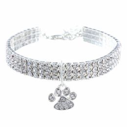 Cat Crystal Necklace Collar (Color: White claw)