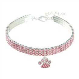 Cat Crystal Necklace Collar (Color: Light Pink claw)