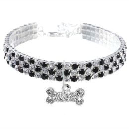 Cat Crystal Necklace Collar (Color: black white)