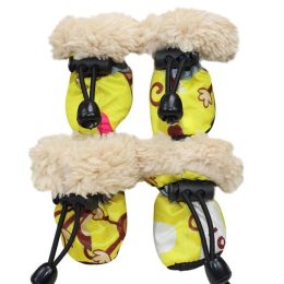 Wholesale 4 Piece Set Pet Winter Rain Boots Soft Sole Dog Shoes (Color: Y)