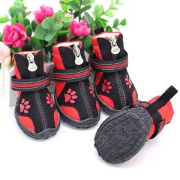 wholesale 4 pc waterproof reflective dog boots (Color: Red)