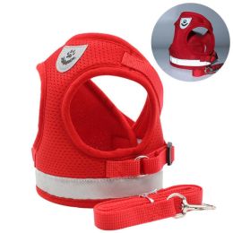 Leash Set Reflective Cat Strap (Color: Red)